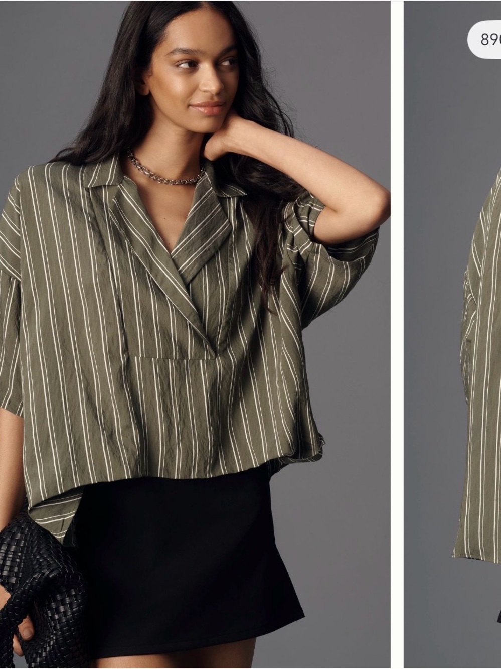 Anthropologie Striped Green Relaxed V-Neck Women's Dylon Medium / M